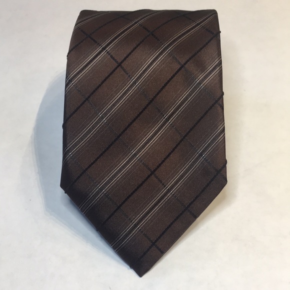 Hudson Room-dark brown with black plaid, 100% silk Italian made tie. LIKE NEW - Picture 2 of 11